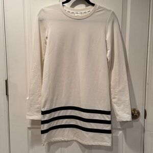 VIVILISH Long Sleeve White Dress with Black Stripes